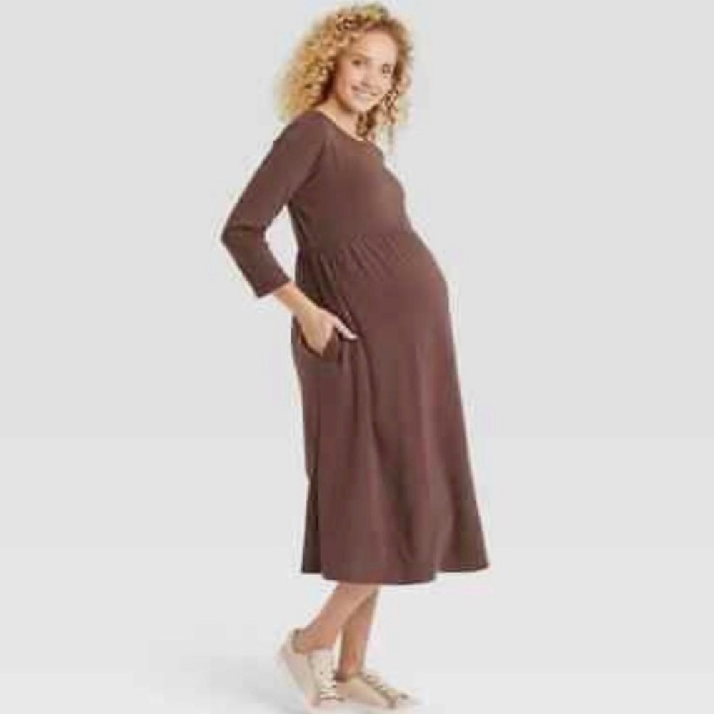 Ingrid & Isabel Maternity dress- Brown- W/. Side Pockets Size XS NEW